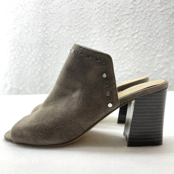 Marc Fisher Block Heel Women's Sz 8M Taupe Dalilah Studded Slip On Mule Open Toe - Picture 3 of 10